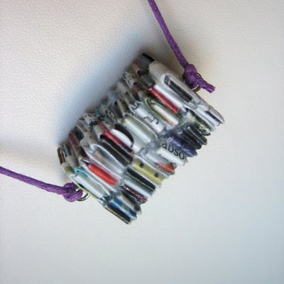 Stacked Eco Paper Necklace on Radiant Orchid Cotton Cord