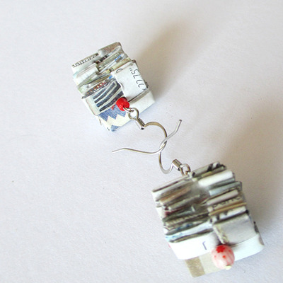 Reclaimed Paper Earrings with Millifiori Glass Beads