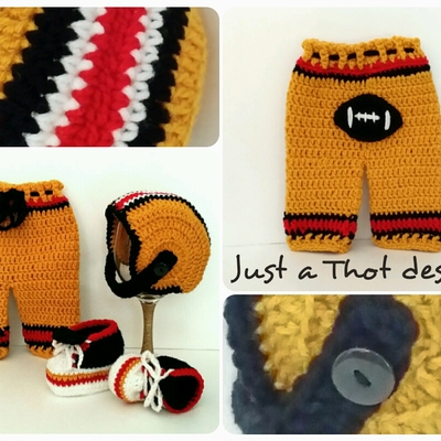 Football outfit pants, hat, shoes - crochet