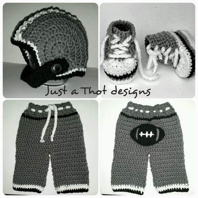 Football outfit pants, hat, shoes - crochet