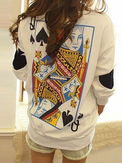 Queen of Spade Poker Blouse With Elbow Patch