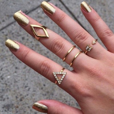 5 piece gold rhinestone midi rings