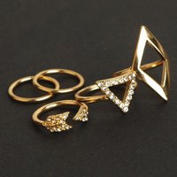 5 piece Gold Rhinestone Midi Rings - Thumbnail 1