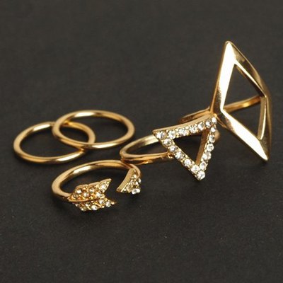 5 piece gold rhinestone midi rings