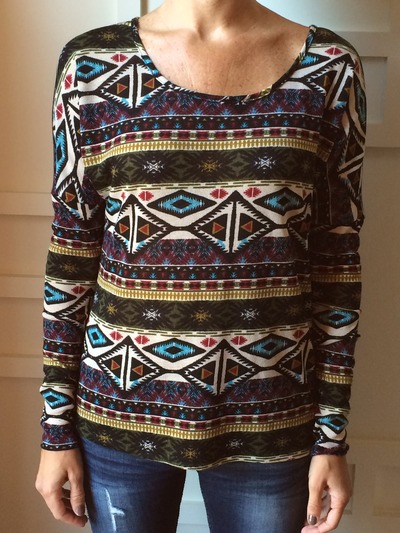 Aztec Print Scoop Back Top