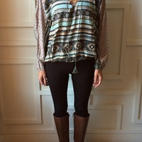 Loose Fit Aztec Print Top - Thumbnail 3