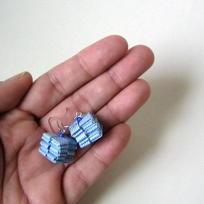 Blue Eco Earrings - Made By Hand With Blue Rescued Security Envelopes