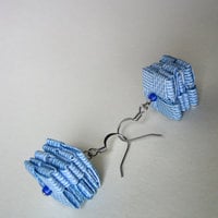 Blue Eco Earrings - Made By Hand With Blue Rescued Security Envelopes - Thumbnail 1