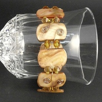 Orange Mother of Pearl, Crystal, and Copper Bracelet - Thumbnail 1