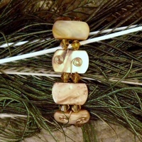 Orange Mother of Pearl, Crystal, and Copper Bracelet - Thumbnail 2