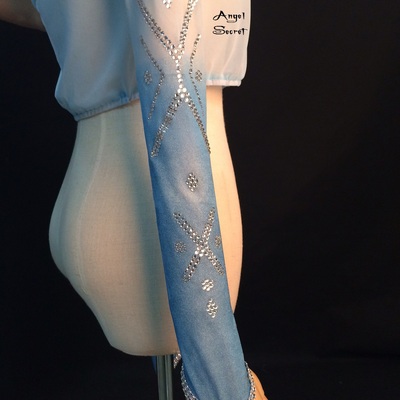 Top5 mesh top with rhinestone two tone sleeves