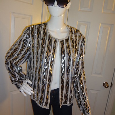 Vintage papell boutique silver sequins throw jacket size xl