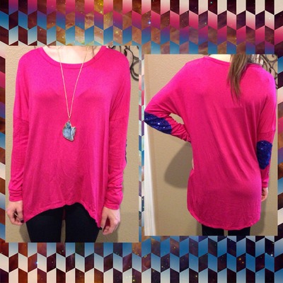 Pink Top with Sequin Elbows