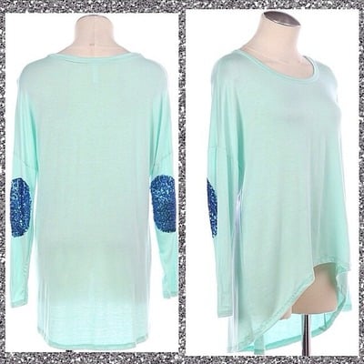 Aqua top with sequin elbows - Thumbnail 5