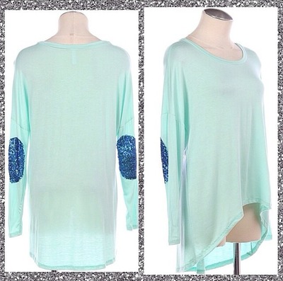 Aqua Top with Sequin Elbows
