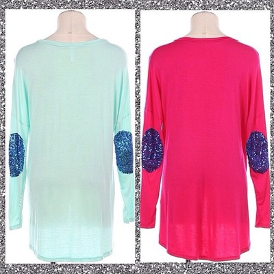 Pink top with sequin elbows
