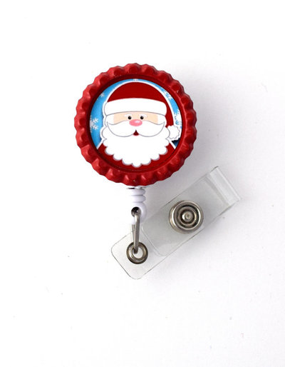 Happy santa blue - nursing badge holder - holiday badge reel - nurse gift - nurses badge - cute badge reel - santa claus badge reel - rn