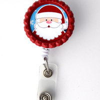 Happy Santa Blue - Nursing Badge Holder - Holiday Badge Reel - Nurse Gift - Nurses Badge - Cute Badge Reel - Santa Claus Badge Reel - RN - Thumbnail 1