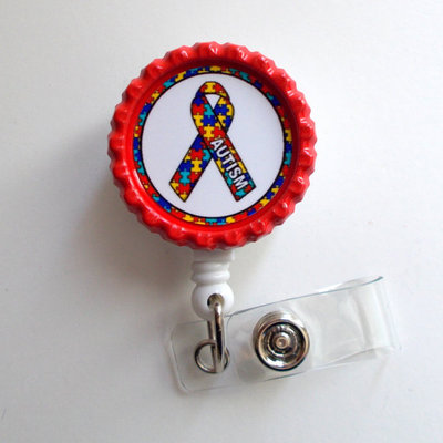 Autism awareness ribbon - id badge holder - id badge reel - teacher badge reel - office personnel badge reel - nursing badge 