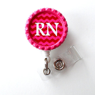 Rn chevron pink and red - id badge reel - name tag badge - nursing badge - nurse badge clip