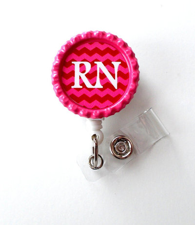 Rn chevron pink and red - id badge reel - name tag badge - nursing badge - nurse badge clip