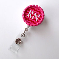 RN Chevron Pink and Red - ID Badge Reel - Name Tag Badge - Nursing Badge - Nurse Badge Clip - Thumbnail 2