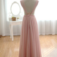 Custom Blush Pink Sexy Prom Dress Gown - Thumbnail 1