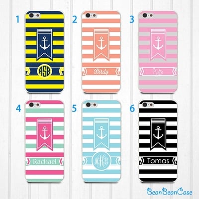 Personalized name initial, nautical anchor sail case for iphone 6s, samsung s6/note5, sony, lg nexus, nokia lumia, htc one m8/m9, moto (n05) - Thumbnail 4