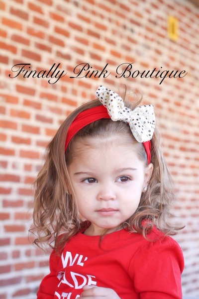 Champagne Sequin Bow on Red Headwrap 