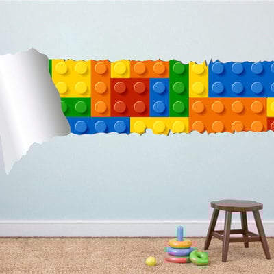 Lego effect style torn wall sticker not associated with lego brand