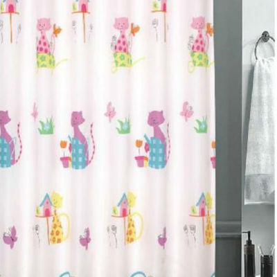 Cartoon cat color design 180 x 180 cm polyester bathroom use shower curtain set