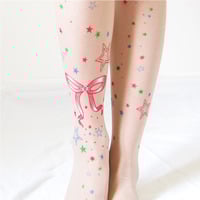 Fairy Dust // pastel stars & pink bowknot tattoo tights - Thumbnail 1