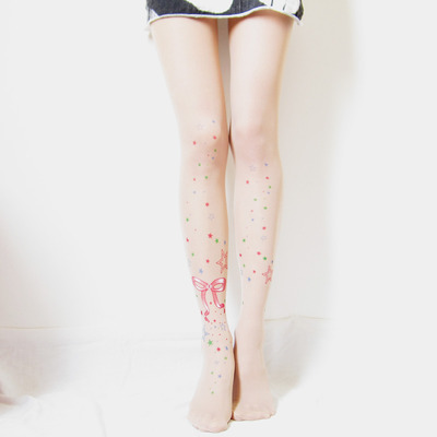 Fairy Dust // pastel stars & pink bowknot tattoo tights