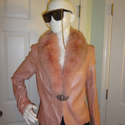 Vintage peter nygard pink leather fox fur coat size s-m