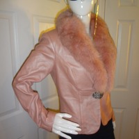 Vintage Peter Nygard Pink Leather Fox Fur Coat Size S-M - Thumbnail 1