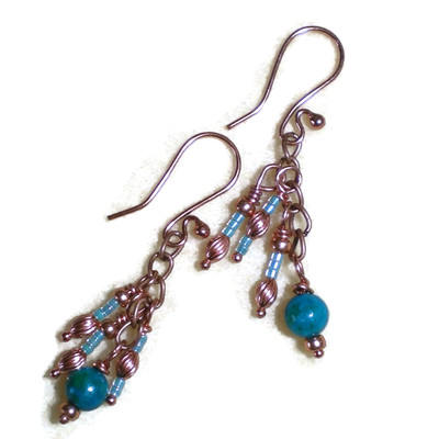 Copper and turquoise color jasper earrings