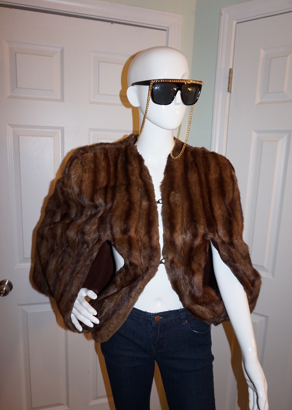 Vintage Brown Fur Stole W Arm Slots 