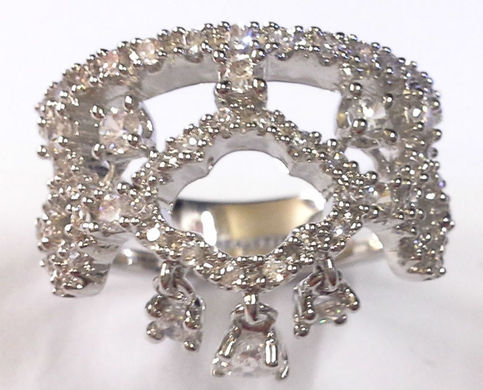 CZ Filled Stone Hanging Style Nice Platinum Sterling Stainless Silver Color Ring