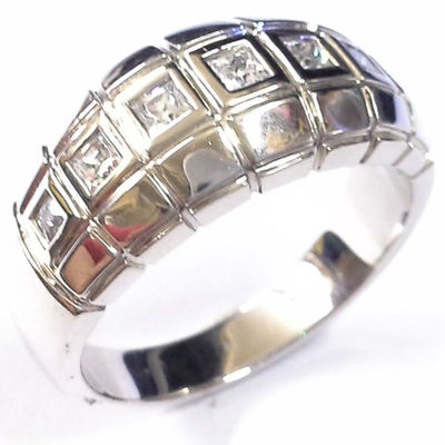 Square shape pattern cz stone platinum sterling stainless silver color ring