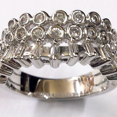 3 roll cz filled stone platinum sterling stainless silver color ring