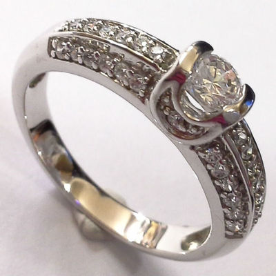 Stainless steel round shape fill cz stone band platinum sterling stainless ring