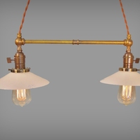 Twin Pendant Lamp w/ Glass Shades - Vintage Industrial Ceiling Fixture - Thumbnail 2