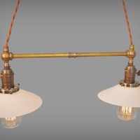 Twin Pendant Lamp w/ Glass Shades - Vintage Industrial Ceiling Fixture - Thumbnail 3