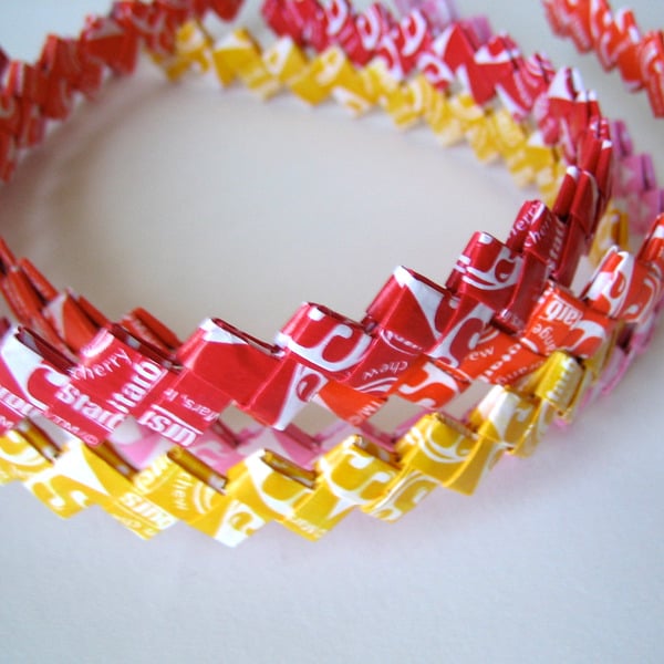 Sweet Eco Headband -- Made With Starburst Wrappers -- Color Choices - Red, Orange, Yellow, Pink