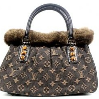 Louis vuitton trapeze pm monogram denim chinchilla python handbag