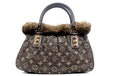 Louis vuitton trapeze pm monogram denim chinchilla python handbag