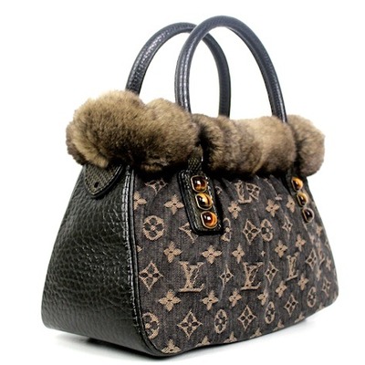 Louis vuitton trapeze pm monogram denim chinchilla python handbag