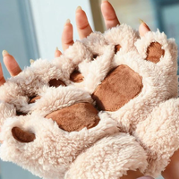 Women Faux Fur Cat Gloves - Thumbnail 2