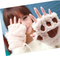 Women Faux Fur Cat Gloves - Thumbnail 1