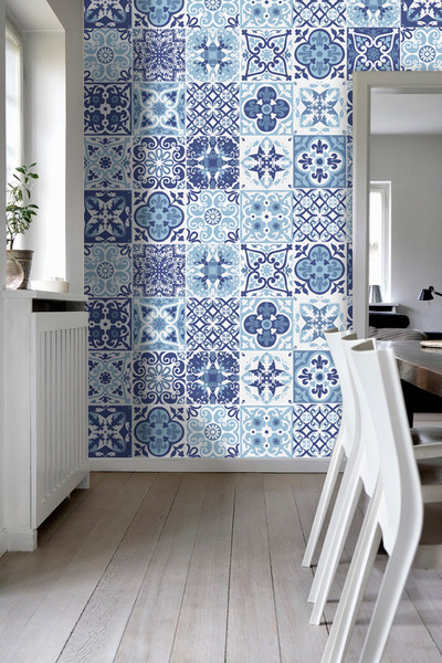 Blue Portuguese Tiles Cover Decal for Kitchen (Pack 48)